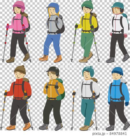 山登りする男女まとめイラストセット(冬) 山登りする男女まとめイラストセット(冬) 84978841
