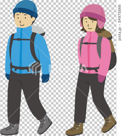 Mountaineering men and women pair set walking with a backpack (winter) 1 84978866