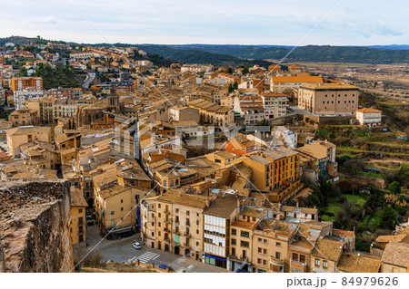 aerial view over the old town of Cardona, Spain 84979626