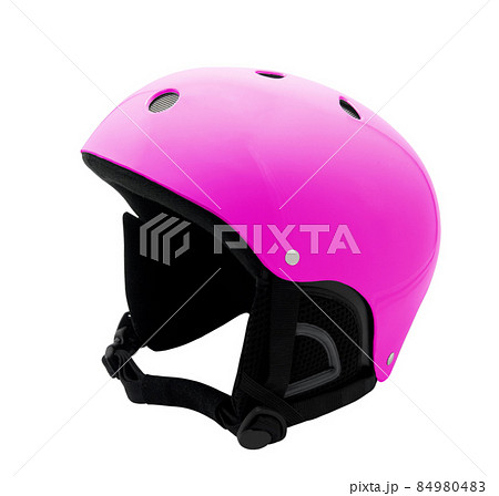 Women pink snowboard helmet isolated on white Women pink snowboard helmet isolated on white 84980483