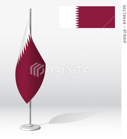 QATAR flag on flagpole for registration of solemn event, meeting foreign guests. National independence day of QATAR. Realistic 3D vector on white