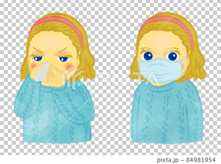 調子の悪いセーターを着た女の子イラストセット ブロンドverのイラスト素材