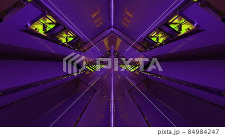 Vibrant violet 3d illustration of 4K UHD surreal corridor 84984247
