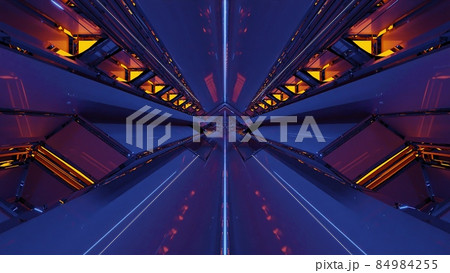 3d illustration of 4K UHD corridor with violet walls 84984255