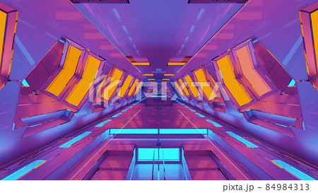 4K UHD 3d illustration of bright futuristic geometric corridor 84984313