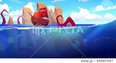 Kraken, giant octopus attacks ship in sea Kraken, giant octopus attacks ship in sea 84985497