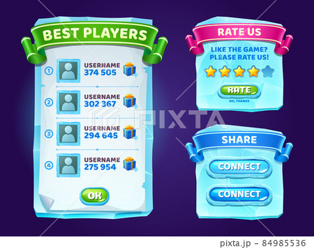 Ice crystals game menu gamer ui panel with buttons Ice crystals game menu gamer ui panel with buttons 84985536