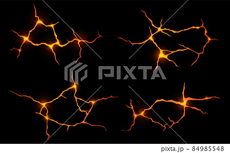 Lava in ground cracks top view, volcano magma Lava in ground cracks top view, volcano magma 84985548