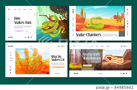 Snakes life in the wild cartoon landing pages set Snakes life in the wild cartoon landing pages set 84985602