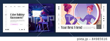 Teenagers problems cartoon landing, cyber bullying 84985616