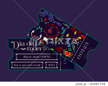 Dia de los muertos cartoon tickets vector template 84985708