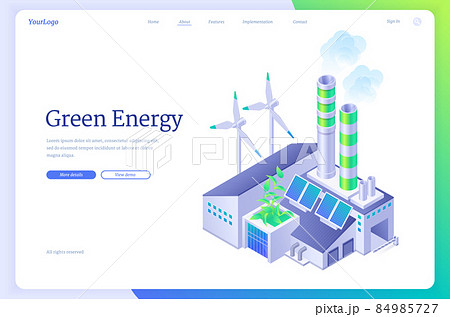 Green energy industry isometric landing page. 84985727