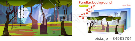 Parallax background with jungle and mountains 84985734