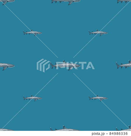 Reef shark seamless pattern in scandinavian style. Marine animals background. Vector illustration for children funny textile. 84986336