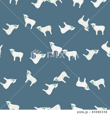 Seamless pattern of sheep. Domestic animals on colorful background. Vector illustration for textile. 84986348