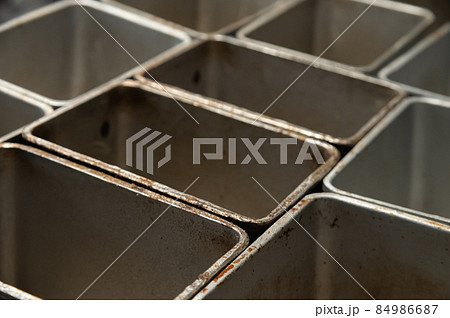 Close-up of Artisan bakery. empty filling metal bakeware Close-up of Artisan bakery. empty filling metal bakeware 84986687