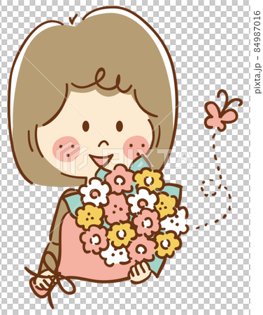 拿著花束微笑的女人 84987016