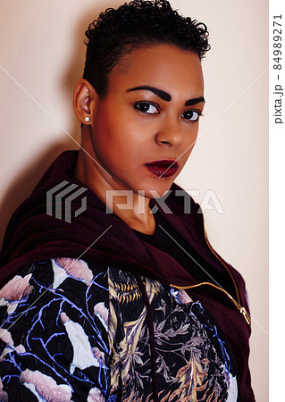 pretty stylish african american big mama woman well dressed. swag relax at home 84989271