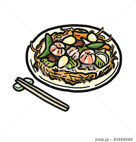 お皿に盛りつけられた長崎皿うどんのイラストのイラスト素材 8499