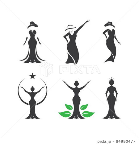 Silhouette retro lady with dress and hat Silhouette retro lady with dress and hat 84990477