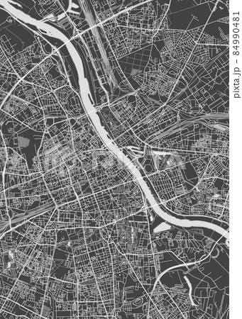 City map Warsaw, monochrome detailed plan, vector illustration 84990481