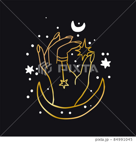 Vector hand and moon celestial icon - star and moon logo Vector hand and moon celestial icon - star and moon logo 84991045