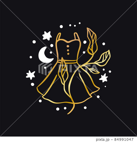 Vector boho celestial woman fashion dress icon - star and moon logo 84991047