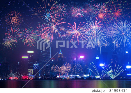 Abstract colored firework on dark sky. Celebration and anniversary concept 84993454