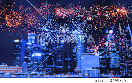 Abstract colored firework on dark sky. Celebration and anniversary concept 84993455