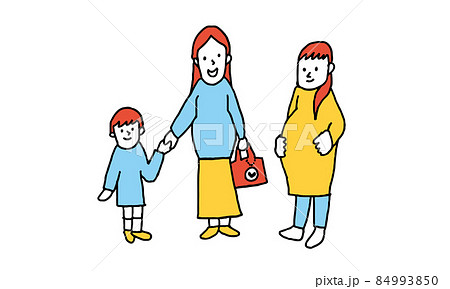 笑顔で先輩ママに相談する妊婦さんのイラストレーション 84993850