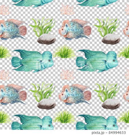 flower horn ciclid fish watercolor pattern seamless png 84994633