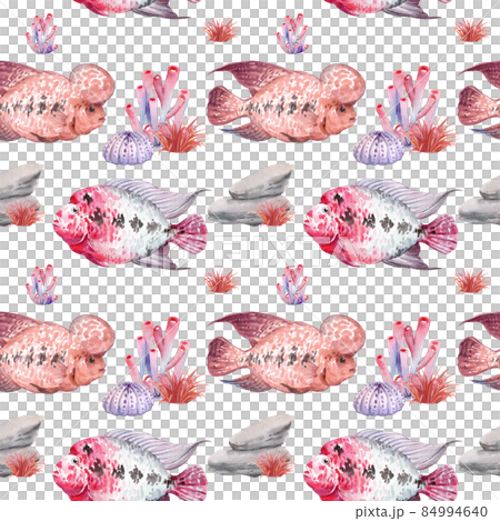 flower horn ciclid fish watercolor pattern seamless png 84994640