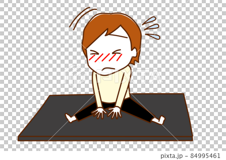(全身對角線) 一個白人男子，張開雙腿，靈活運動，但身體僵硬，上半身不能向前傾斜。 84995461