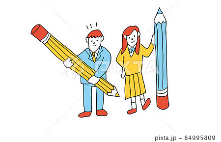 勉強を頑張る学生のコンセプトイラスト。鉛筆を持った高校生 84995809