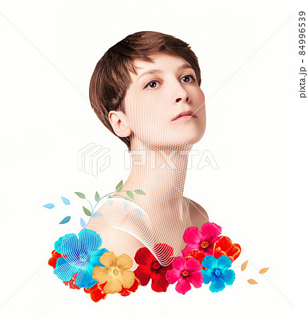 The lifting, skin, plastic surgery concept. Woman face with marks and arrows. Art design The lifting, skin, plastic surgery concept. Woman face with marks and arrows. Art design 84996539