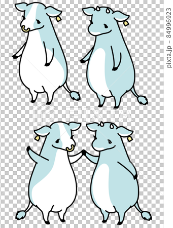 可愛い牛のキャラクターのセットのアイソメイラストのイラスト素材