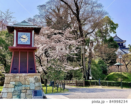 春の青空に映えるからくり時計・桜・岡崎城［岡崎城公園/愛知県岡崎市］ 84998234