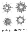 Set of four black snowflakes on a white background. Abstract computer generated fractal image of a snowflake. Illustration, isolate. Use as a stamp or brush 84999219