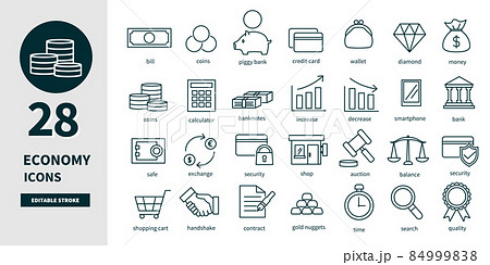 経済の線画アイコンベクターイラストセット 線の太さや色など編集可能ですのイラスト素材