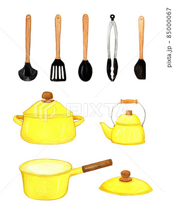 手描き水彩の調理器具セットイラスト 手描き水彩の調理器具セットイラスト 85000067