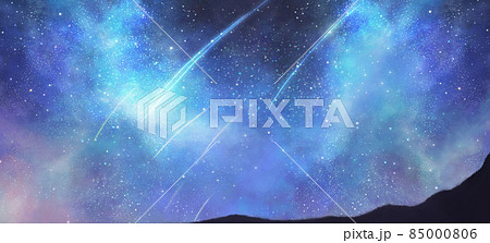 流れ星と星空の風景イラストのイラスト素材