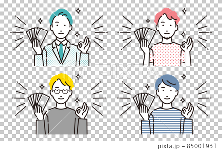 人物 お札を広げる男性セット 85001931