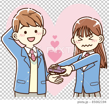 Student handing over favorite chocolate_line drawing ver 85002194