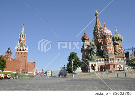 ロシア、モスクワ、赤の広場、ワシリー寺院（ポクロフスキー聖堂）、スパスカヤ塔 85002706