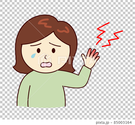 指先を火傷して痛そうな女性のイラスト素材