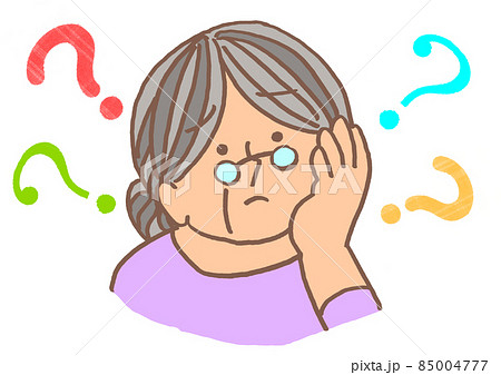 認知症 記憶障害 もの忘れに困惑する高齢女性のイラスト素材