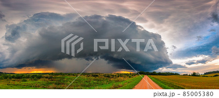 Thunder storm with shelf cloud, summer, Lithuania 85005380