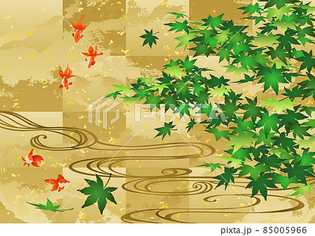 金箔に青もみじと金魚 85005966