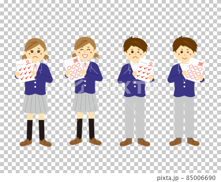 Male and female students with test answer sheets 85006690