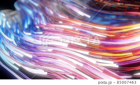 glowing glass trails. fiber optic technology concept with multiple lines. 3d illustration glowing glass trails. fiber optic technology concept with multiple lines. 3d illustration 85007463